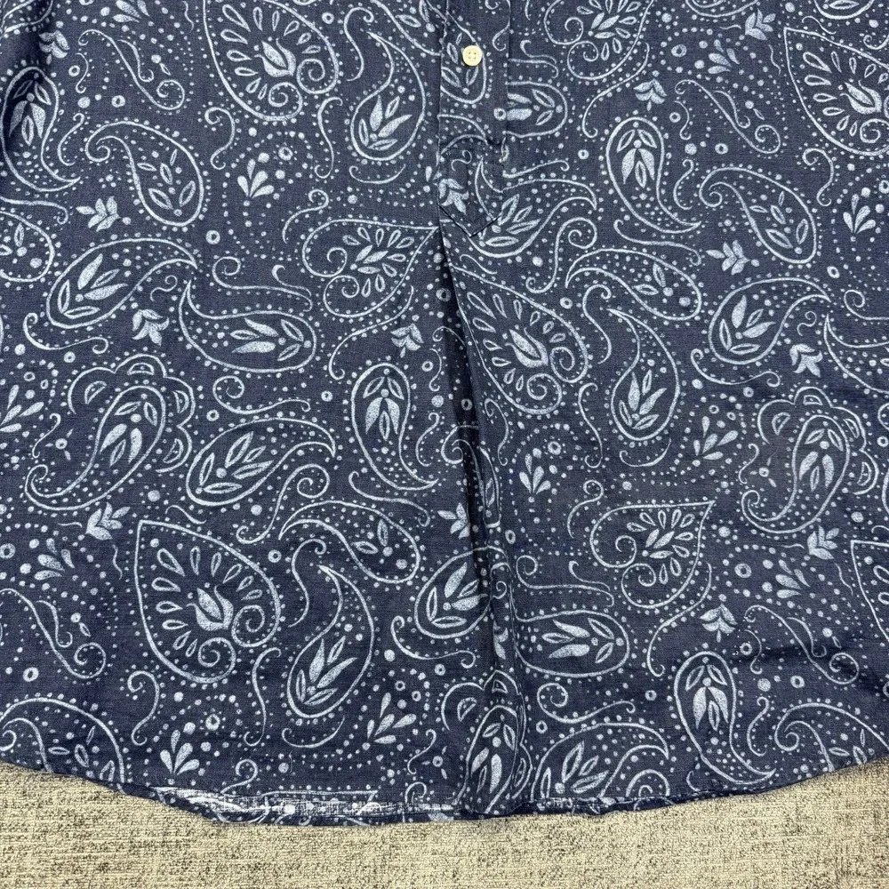 Vtg Polo Ralph Lauren Cambridge Linen Shirt Men's‎ XL Blue Paisley 1/2 Button Up